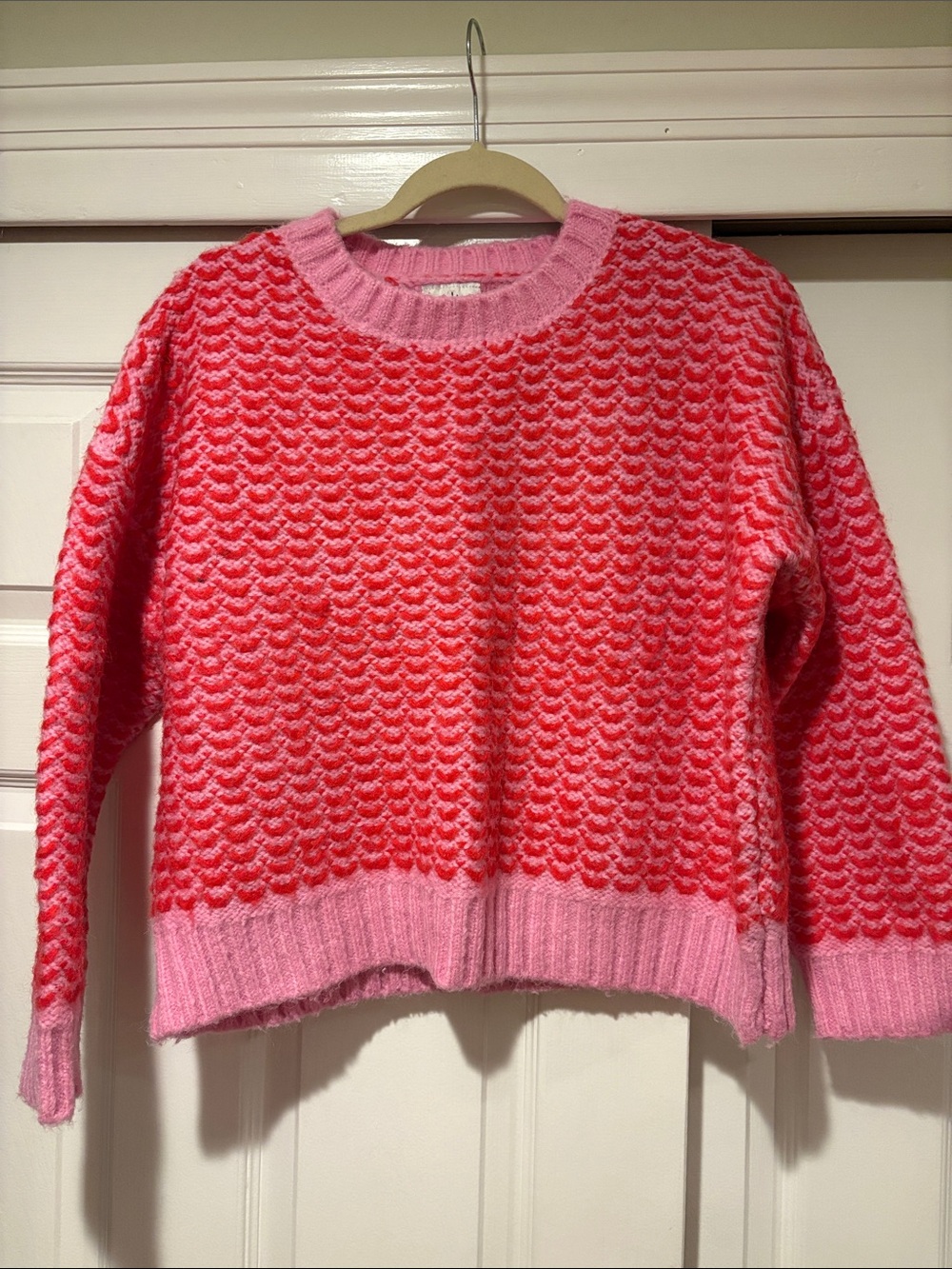 Pink Textured Crewneck Sweater